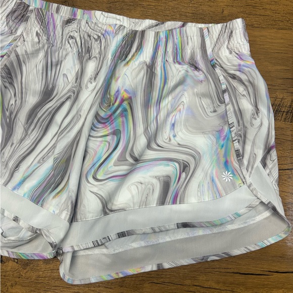 Athleta Mesh Racer Run Short in the "Iridescent Marble Glitch Rainbow" M - Picture 5 of 15